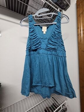 Anthropologie Teal Ruched Sleeveless Tank Top